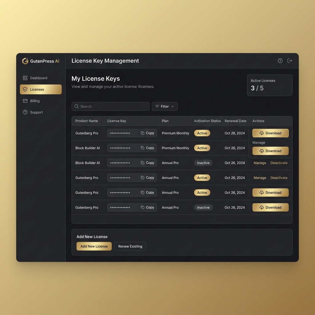 GutenPress AI License Management Dashboard