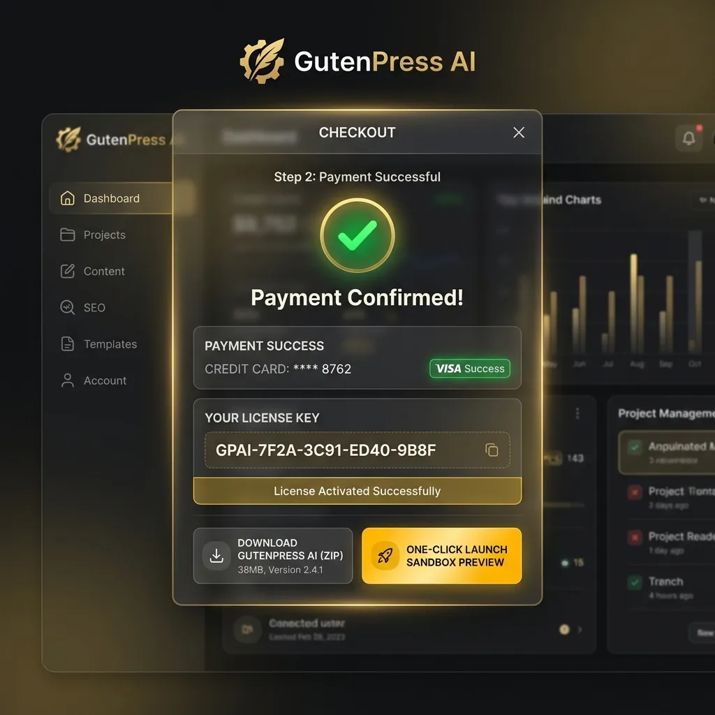 GutenPress AI Day 6 SaaS UI Mockup