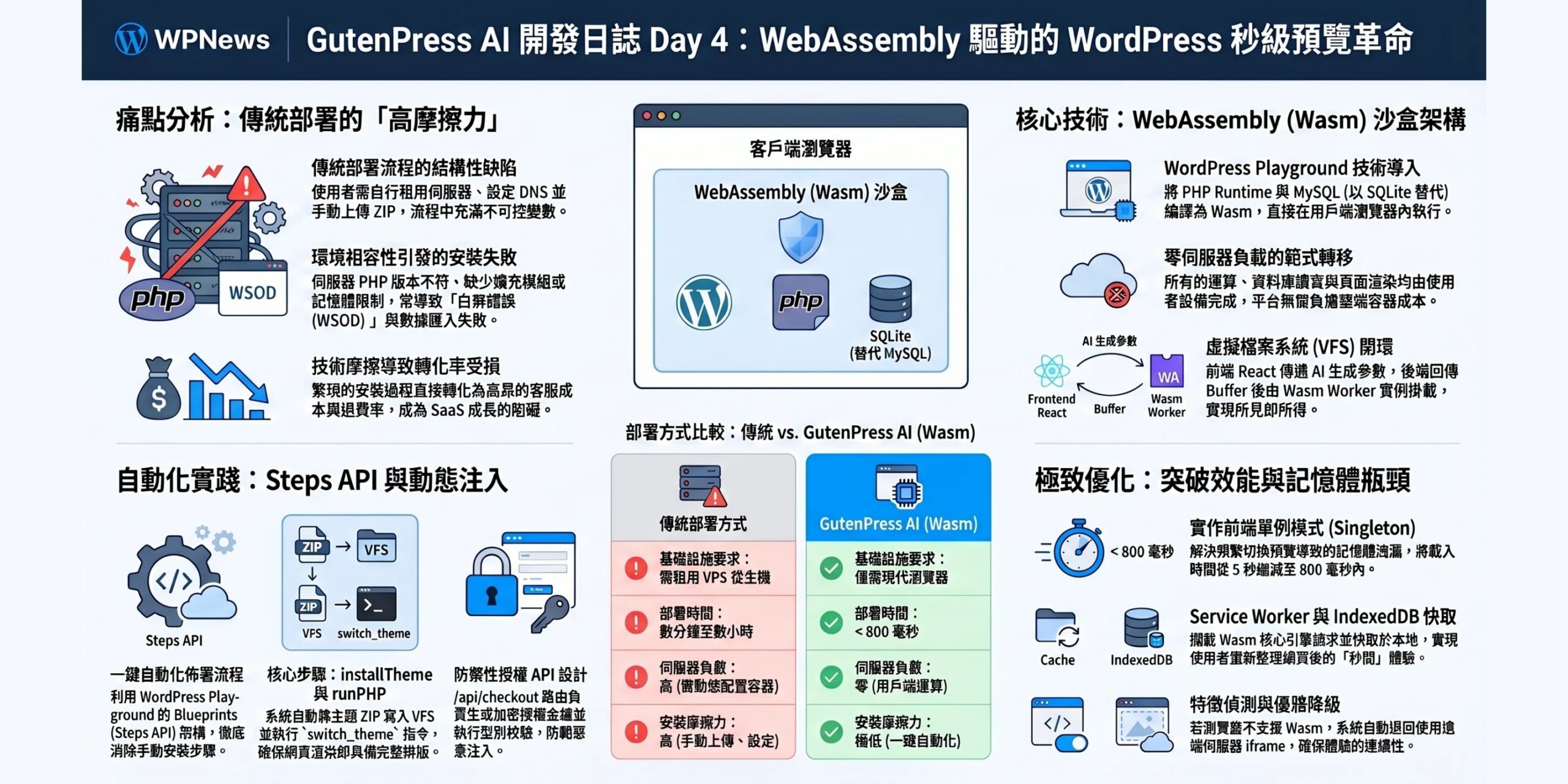 GutenPress AI 開發日誌：Day 4 — 基於 WebAssembly 的 WordPress 沙盒預覽架構與自動化部署實踐